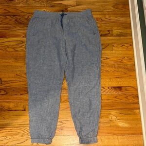 Women’s Athleta High rise 100%Linen Blue jogger Pants size 16T